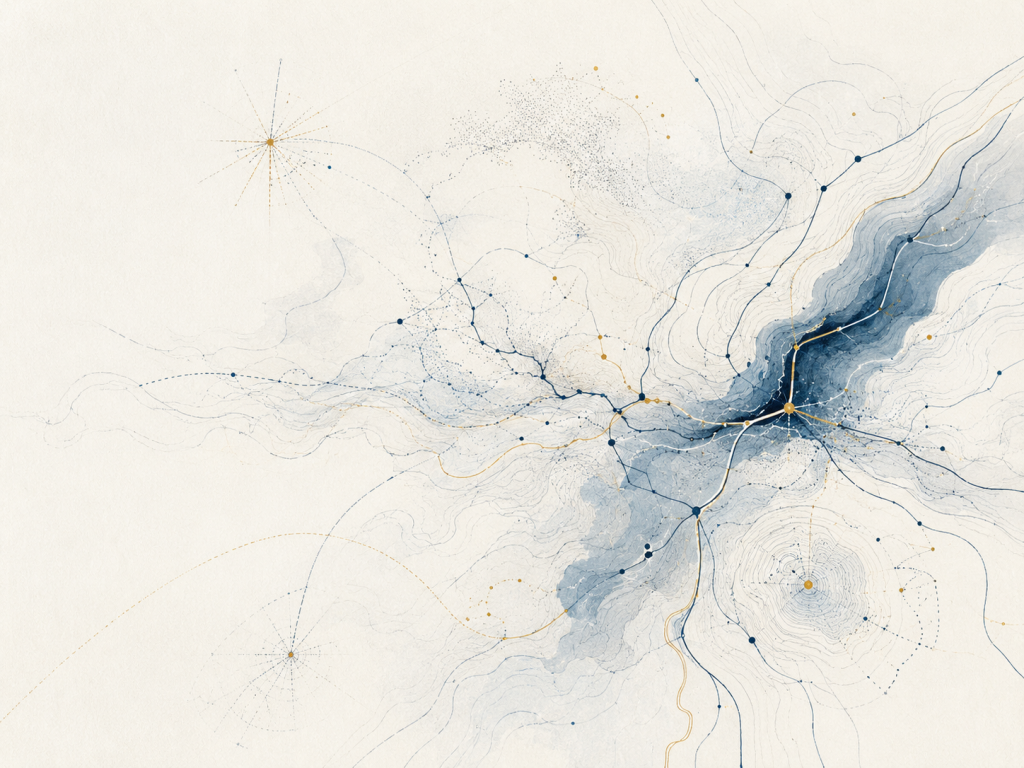 Cartografía abstracta que representa distintos recorridos y posibilidades de aplicación de las tecnologías cuánticas.